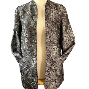 Soft By Avenue Floral Jacquard Blazer Jacket Women Size 14/16 Silver Gray Satin